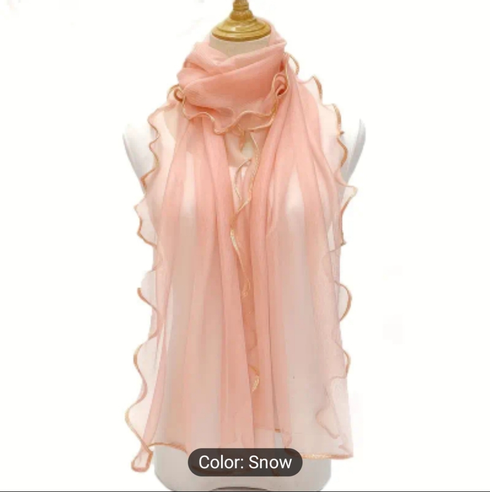 Ruffle Trim Sheer Scarf, Snow (Soft Coral)